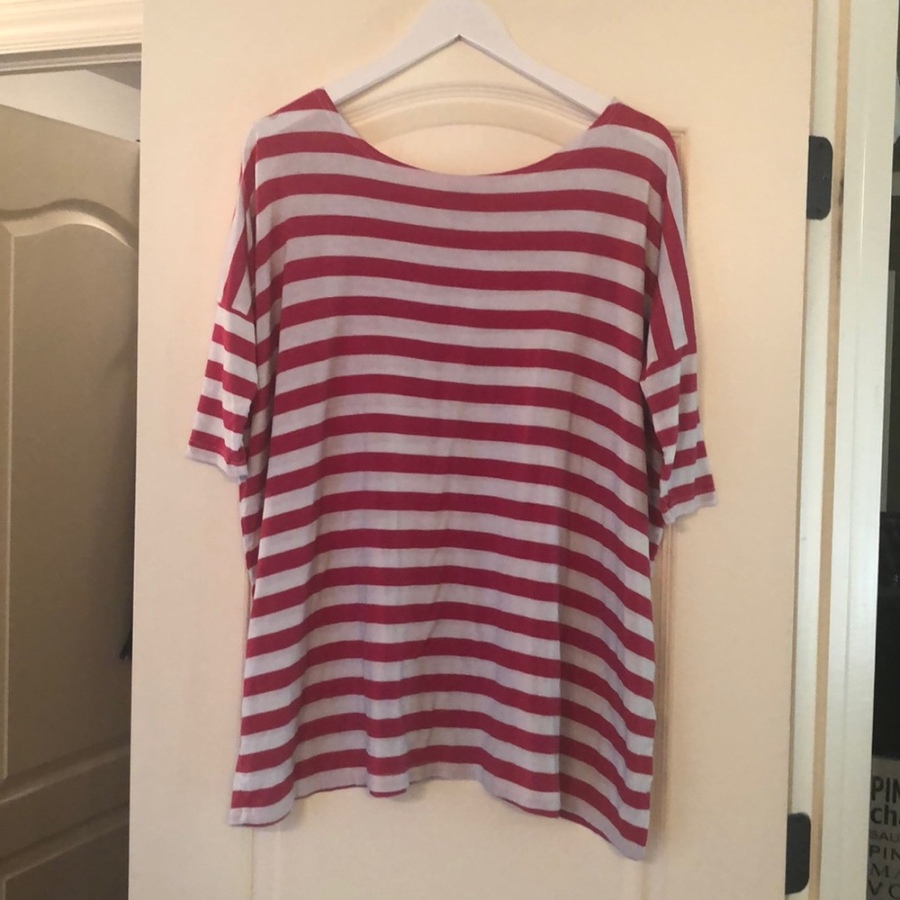 PIKO 3/4 sleeve pink and white striped top